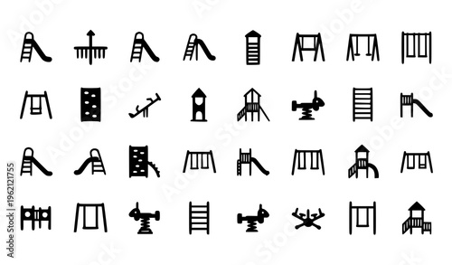 Playground icon silhouette set vector with park play equipment isolated on white background