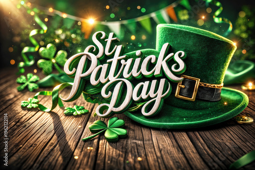 Sign St. Patrick's Day with a green hat in the background.