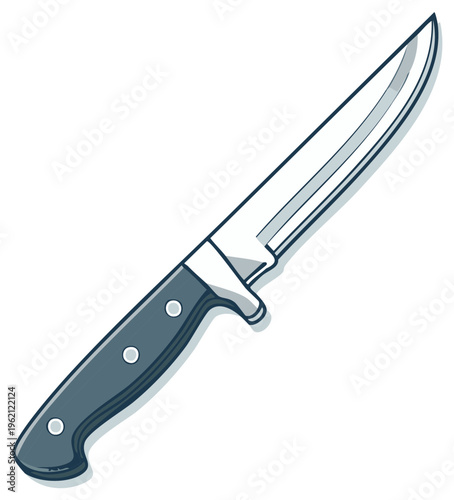 Illustration of a silver utility knife with a gray handle for kitchen or cooking