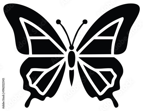 Simple Black Butterfly Silhouette with Stylized Wing Patterns