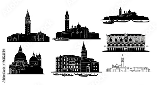 Venice Skyline Silhouettes: Iconic Architecture and Gondolas Collection