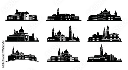 Venice Skyline Silhouettes: Iconic Italian Cityscape Collection