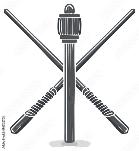 Crossed Magic Wands and a Mace Emblem Symbol