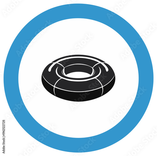 Round Inflatable Ring Swim Tube Black Silhouette Blue Circle Icon