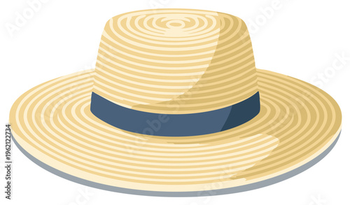 Summer sun hat with blue ribbon, classic accessory for warm weather