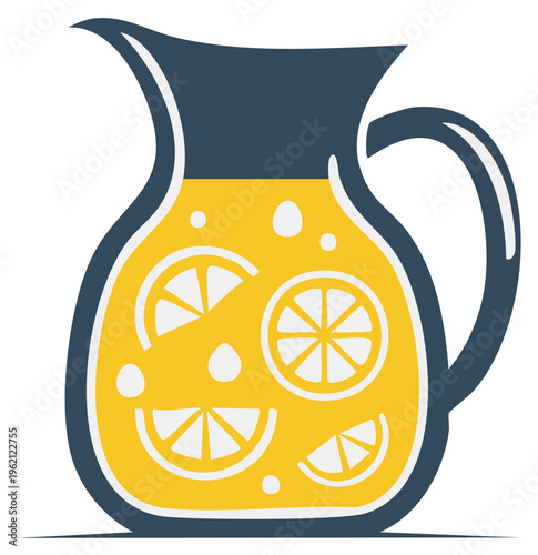 Pitcher of Lemonade Graphic with Lemon Slices Summer Drink Vector Illustration