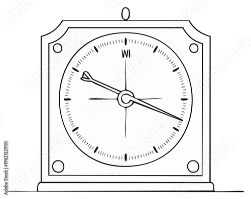 Square maritime clock with pointed hands and nautical dial markings
