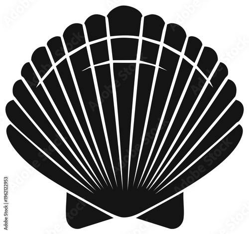 Elegant black scallop shell isolated vector icon ocean marine life beach summer symbol