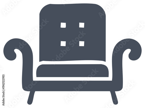 Stylized icon of a dark blue armchair with upholstered details