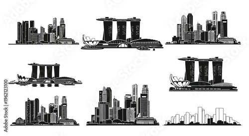 Singapore Skyline Collection: Iconic Buildings and Cityscapes in Black and White