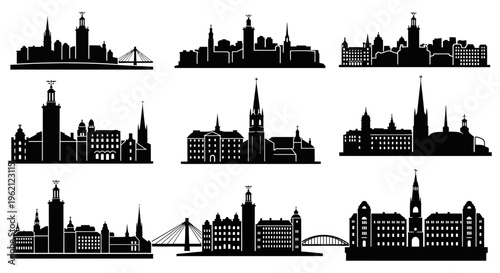 Stockholm Skyline Silhouettes: Iconic Cityscape Collection