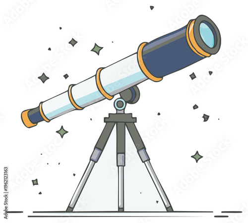 Telescope on tripod for stargazing with sparkling stars and cosmic exploration