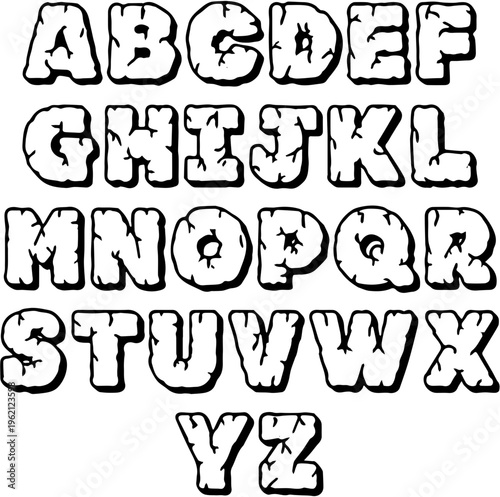 Stone age alphabet set with rock texture and cracked effect isolated on white background