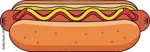 A Delicious Cartoon Hot Dog with Condiments on a White Background