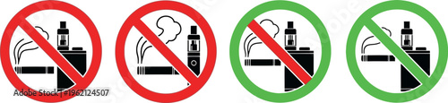 Collection of No Smoking and No Vaping Prohibition Signs on White Background