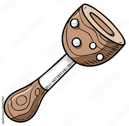 Wooden Rattle Toy Hand Drawn Illustration. Simple Cute Musical Instrument for Baby or Kids. Art Design