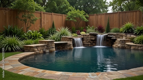 Landscaped backyard pool
