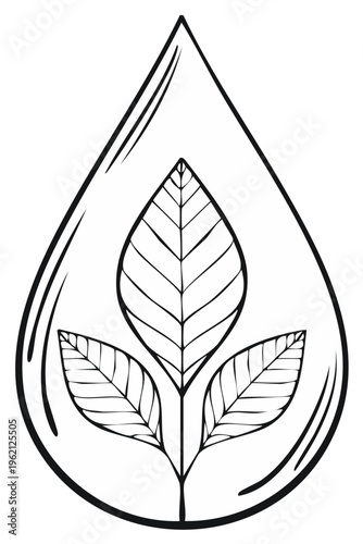 Stylized illustration of a growing plant within a water drop symbol symbolizing growth and nature