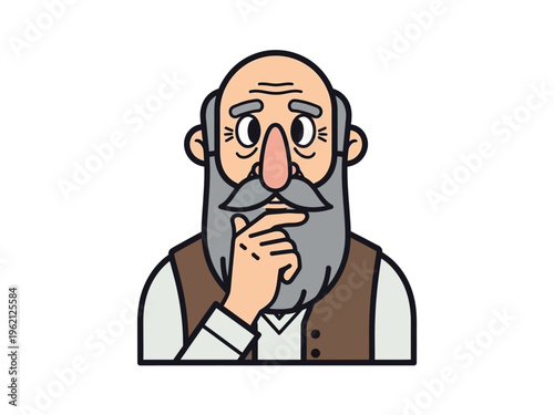 Cartoon old man thinking face.