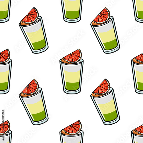 Seamless vector pattern of layered cocktails with grapefruit slices