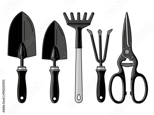 Gardening tools on white background.