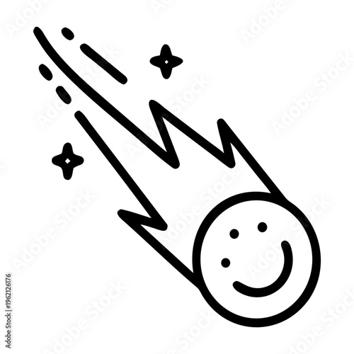 Comet Smiling: An adorable line art of comet smiling, creating a sense of joy and wonder. 