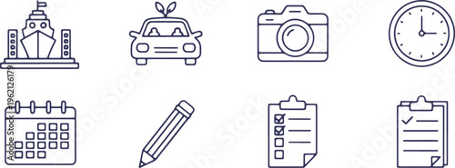 Collection of icons representing various everyday activities and tools