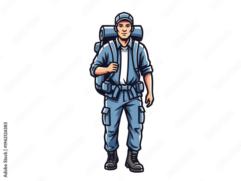 Obraz premium Man with big hiking backpack.