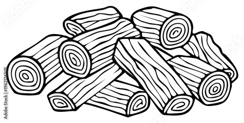 Pile of Wood Logs for Fireplace or Fuel Hand Drawn Sketch
