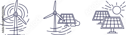 Illustration of renewable energy sources: wind and solar power generation.