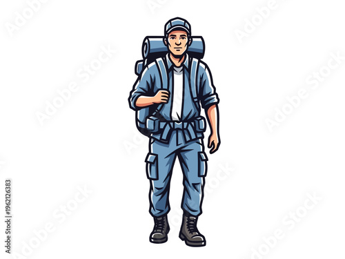 Man with big hiking backpack.