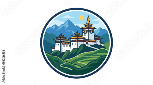 Bhutanese Temple in a Circle Landscape Design