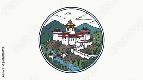 Punakha Dzong Bhutan Scenic Landmark Emblem