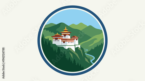 Bhutan's Tiger's Nest Monastery within a Round Border