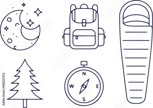 Essential icons for camping and nature adventure activities