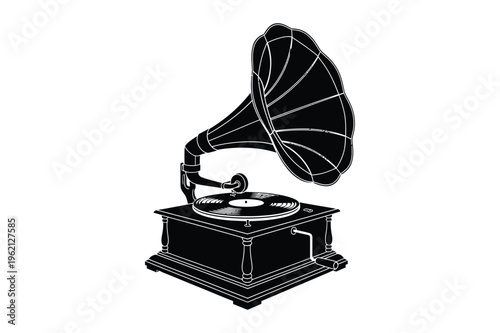 Vintage gramophone black silhouette vector graphic