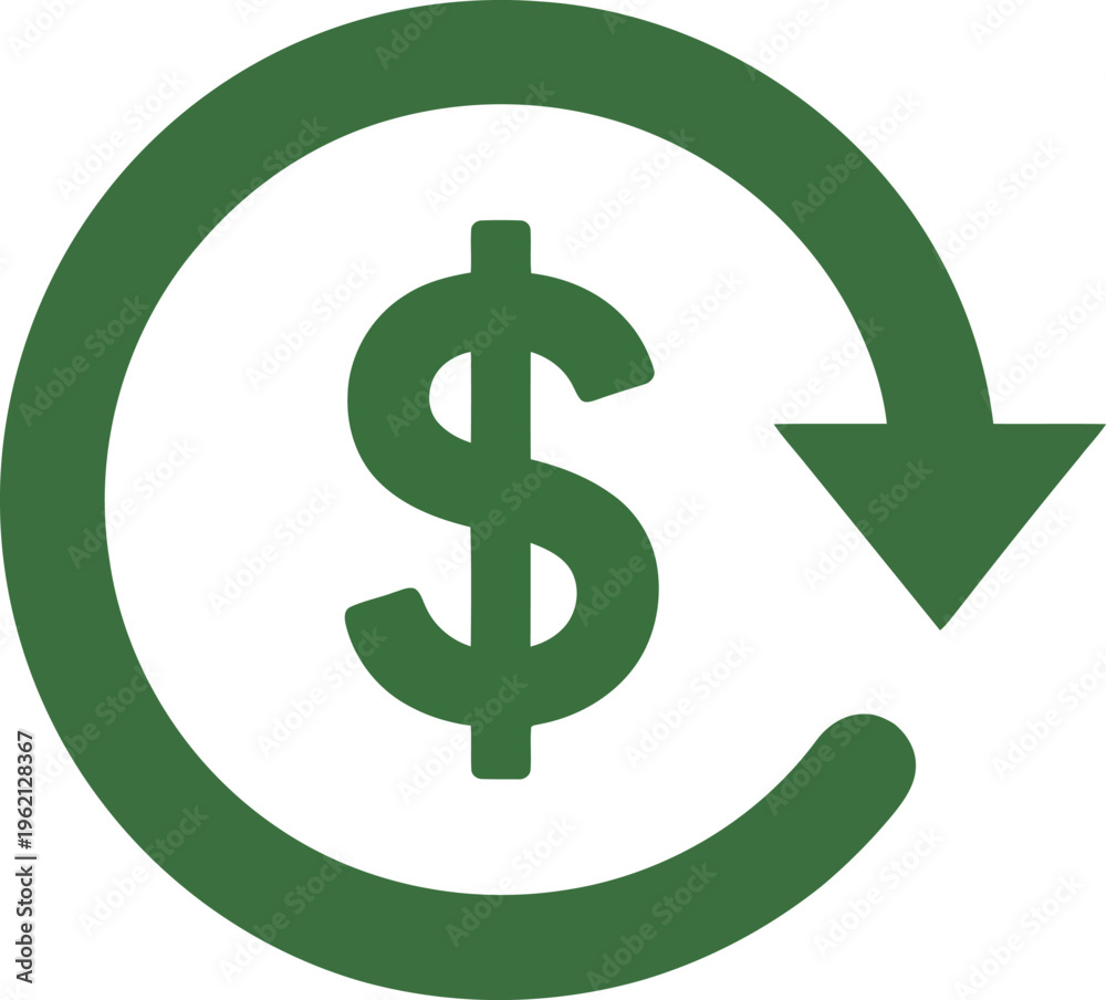 Obraz premium Green circular arrow with a dollar sign symbolizing financial flow and economic cycle