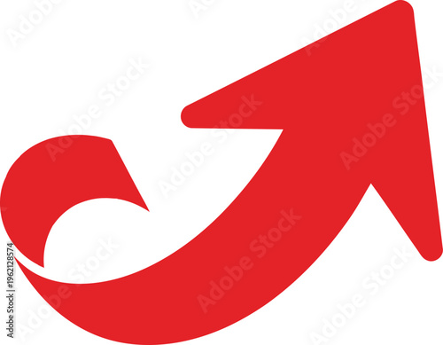 A vibrant red arrow with a circular tail indicating continuous motion and progress.