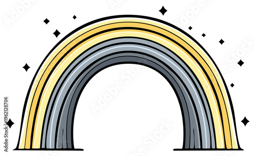 Shimmering Archway of Golden and Silver Rays with Sparkling Stars