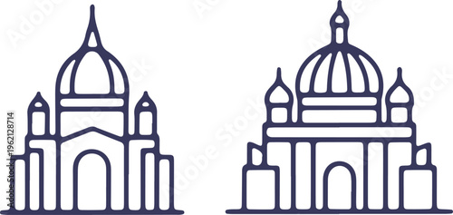 Elegant twin architectural structures with domed roofs and arched entrances