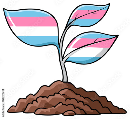 Plant sprouts with transgender flag leaves, gender identity concept