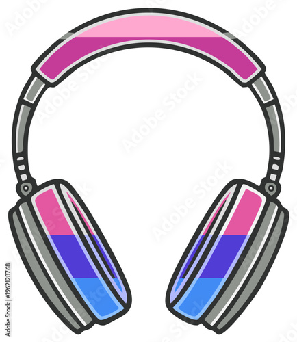 Vibrant pink purple blue striped headphones representing bisexual pride illustration