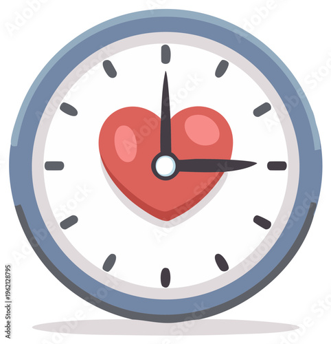 Clock face with a red heart in place of the twelve shows love time measurement concept