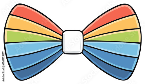 Isolated Cartoon Style Bow Tie with Rainbow Colors Stripes for Decoration or Fashion Accessories