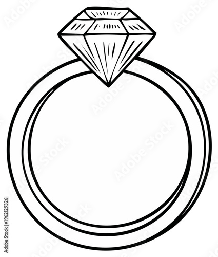 Diamond engagement ring sketch with clean lines and a bold outline