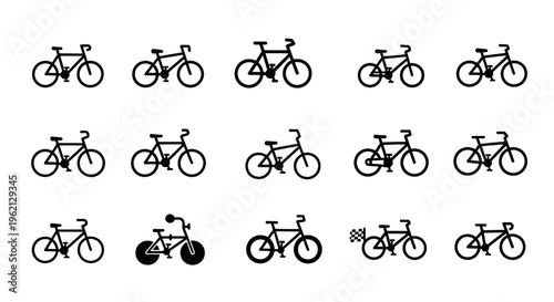 Collection of Bicycle Icons, Different Styles and Variations