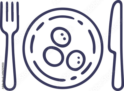 Simple illustration of a plate with scrambled eggs and cutlery beside it.