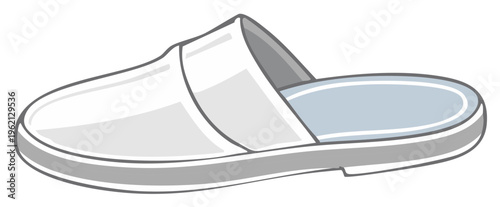 Simple white and grey mule slipper with a light blue sole, clean illustration