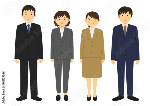 スーツを着た男女の全身のイラストのセット
