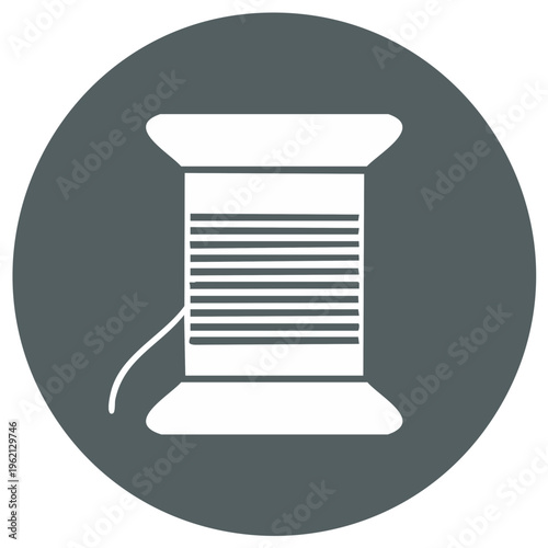 White thread spool icon on dark gray circular background